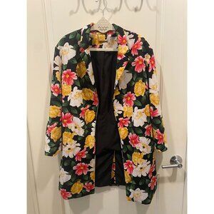 T‎ Tahari Statement Blazer Small Spring Vibrant Floral Print Vintage Retro